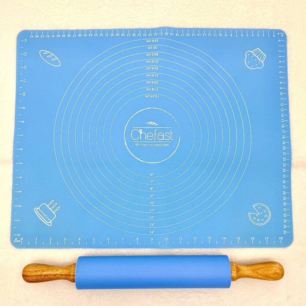 Chefast Kitchen Accessories Silicone Rolling Pin & Baking Mat w/Measurements